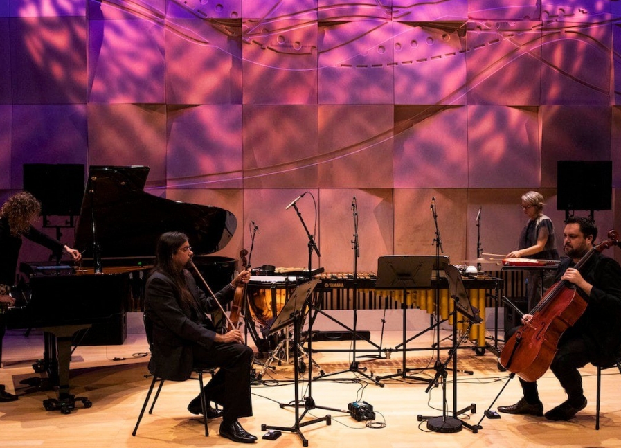 Threads of Insomnia (2021) for percussion, piano, viola, cello, and tape.